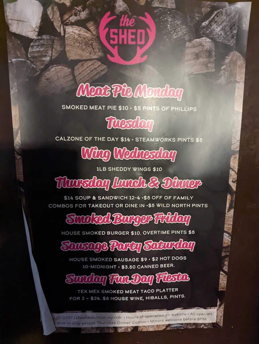 Menu, The Shed