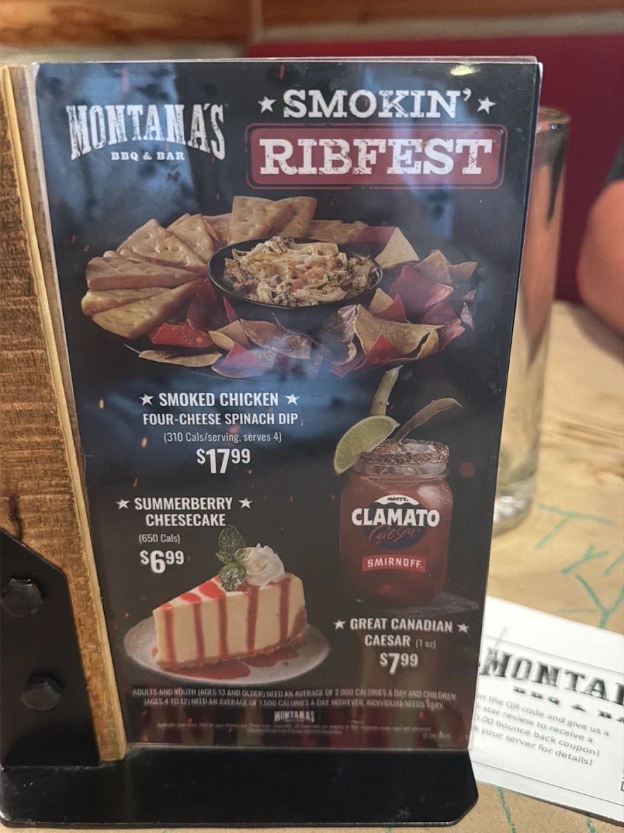 Menu, Montana’s BBQ & Bar