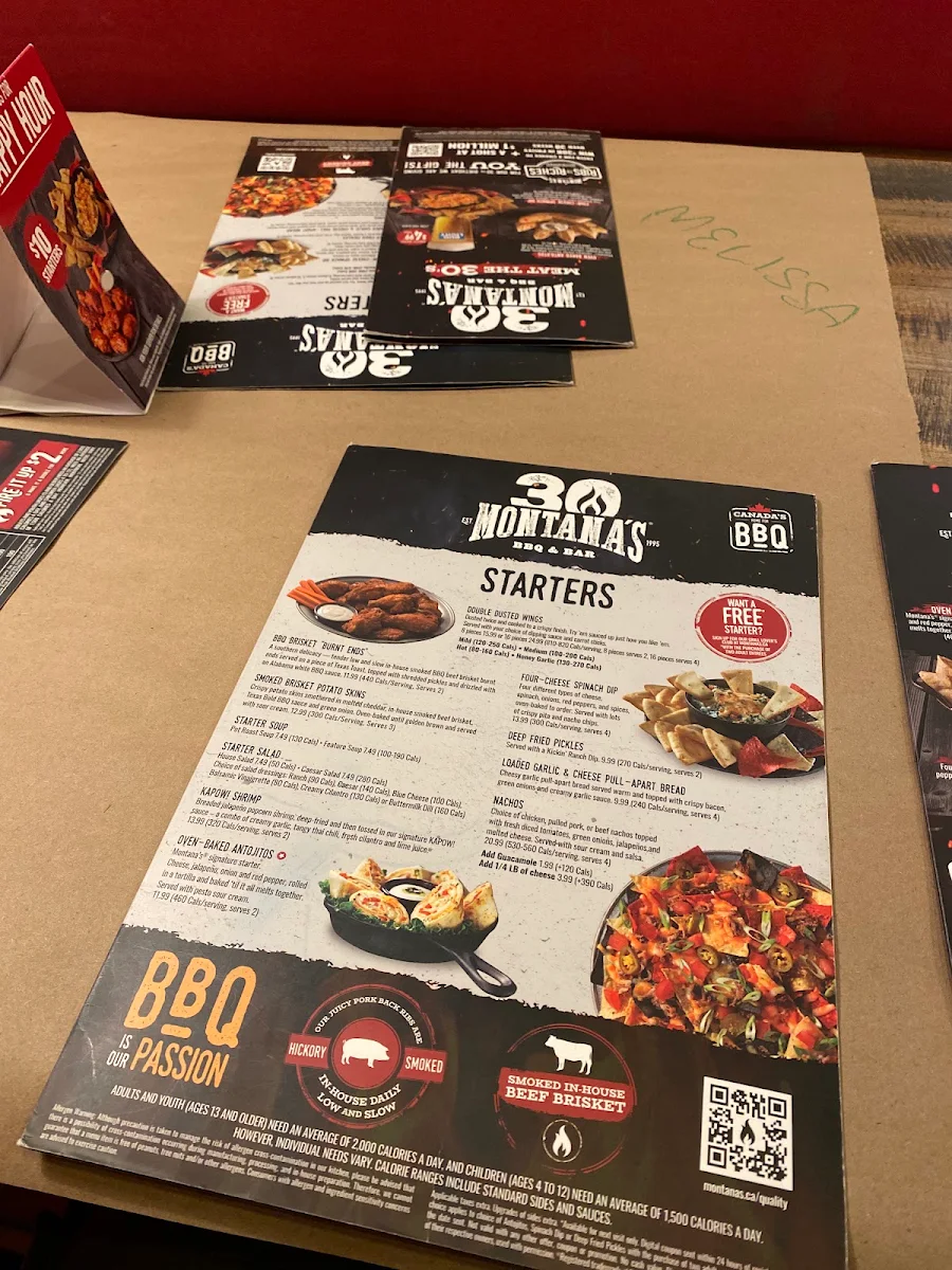 Menu, Montana’s BBQ & Bar