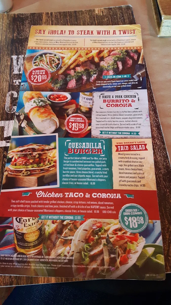 Menu, Montana’s BBQ & Bar