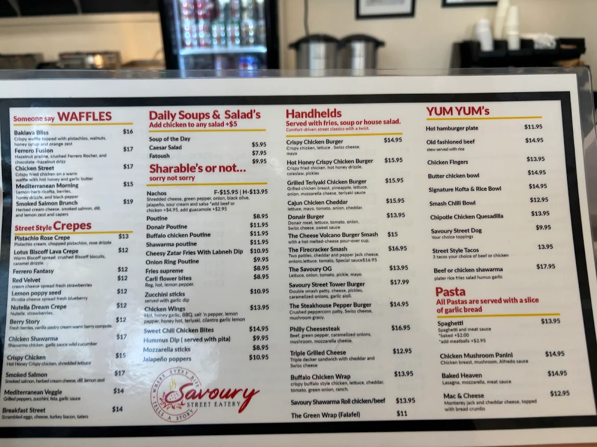 Menu, Savoury Street Eatery