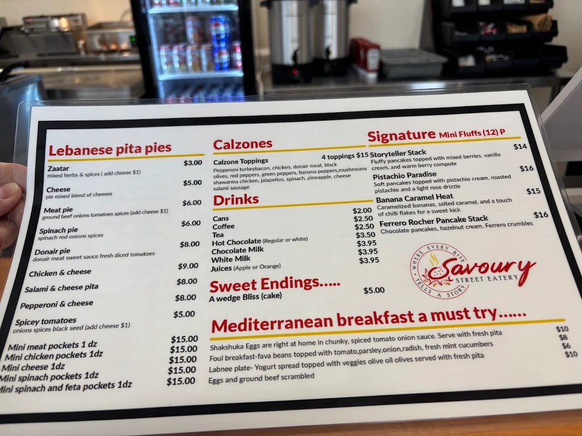 Menu, Savoury Street Eatery