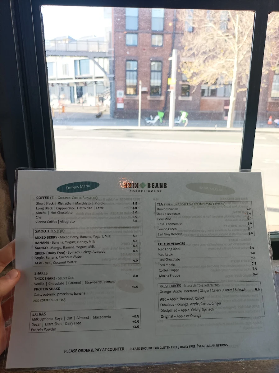 Menu, Brix & Beans Coffee House