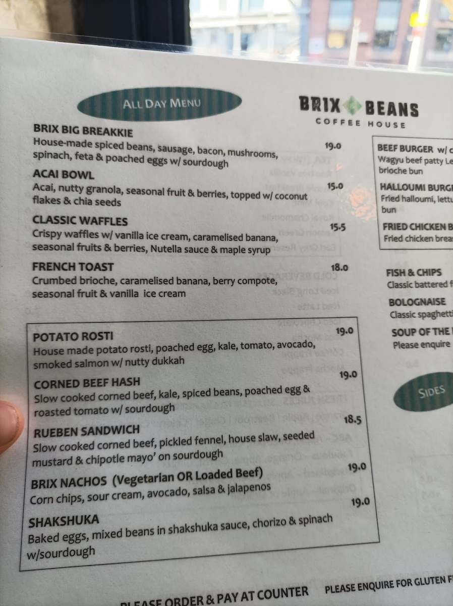 Menu, Brix & Beans Coffee House