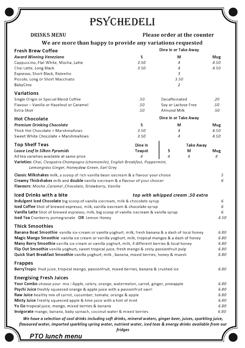Menu, Psychedeli