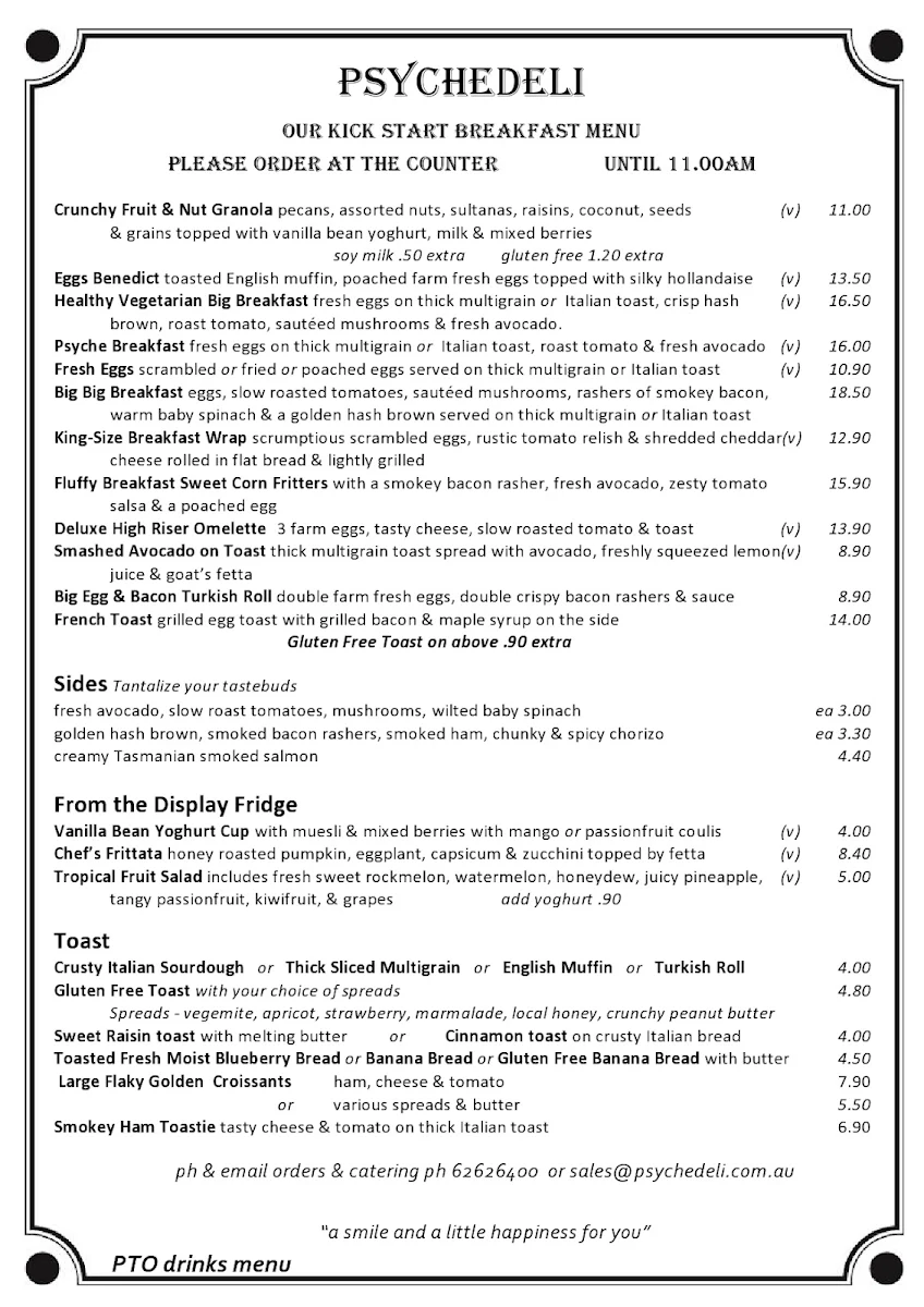 Menu, Psychedeli