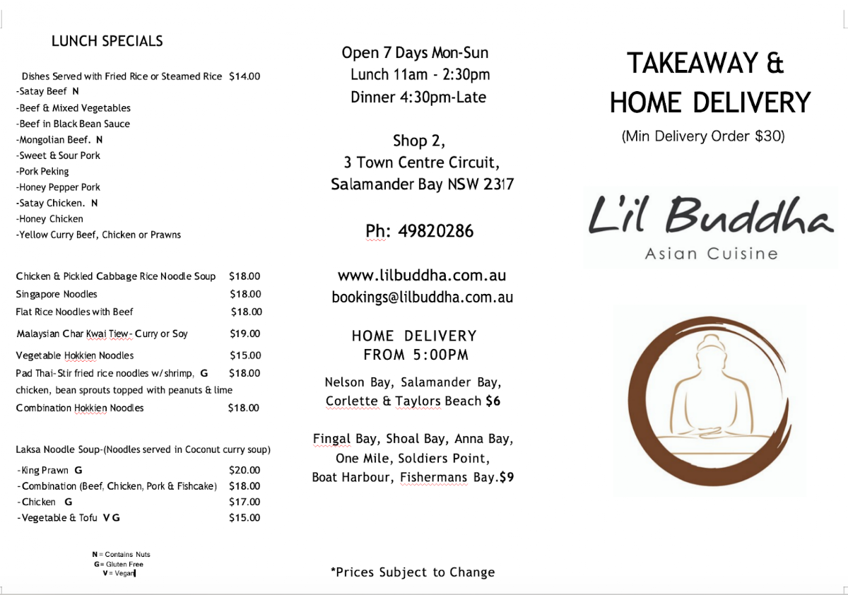 Menu, L'il Buddha Asian Cuisine