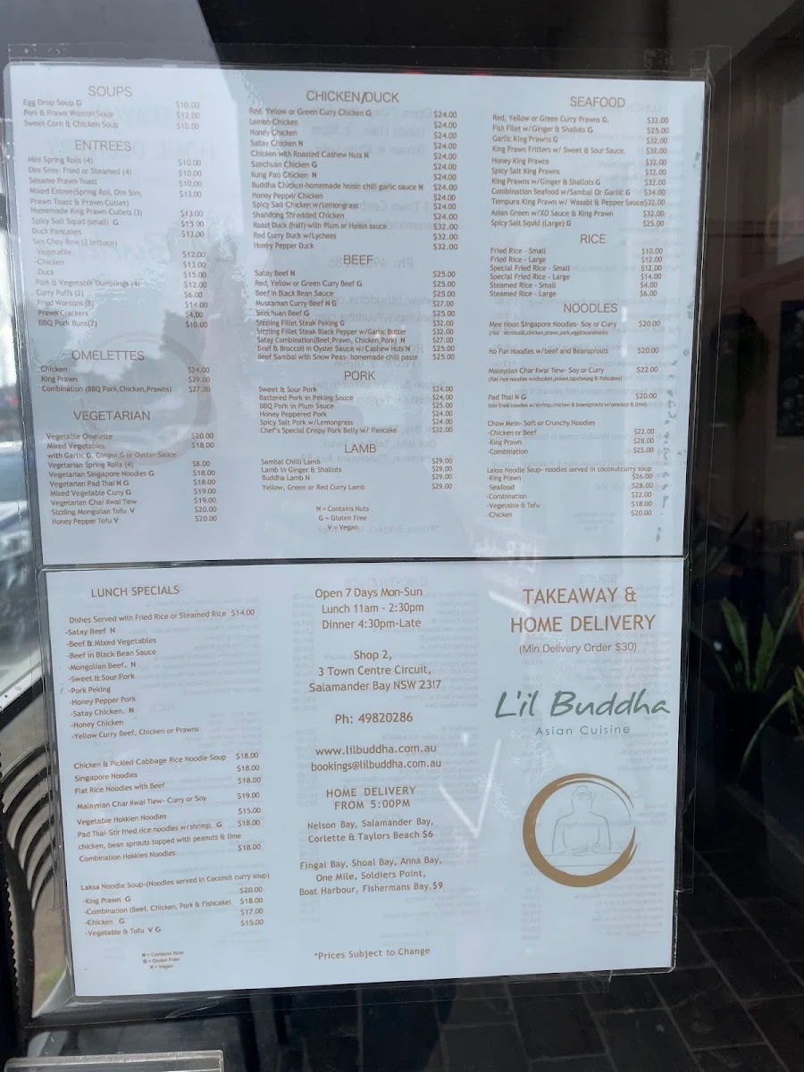 Menu, L'il Buddha Asian Cuisine