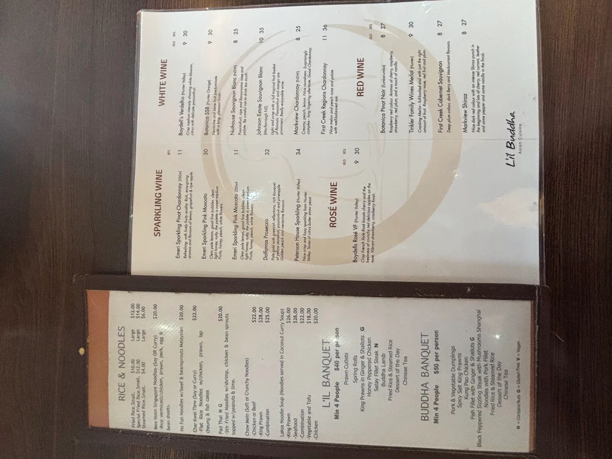 Menu, L'il Buddha Asian Cuisine