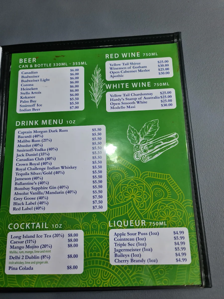 Menu, Himalaya Indian Cuisine