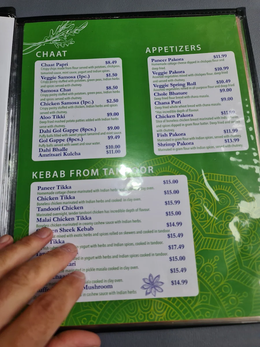 Menu, Himalaya Indian Cuisine