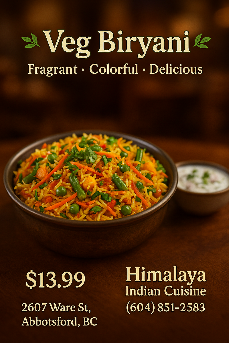 Menu, Himalaya Indian Cuisine