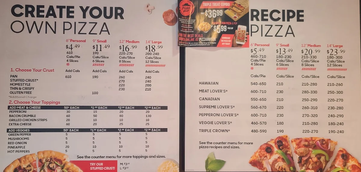 Menu, Pizza Hut