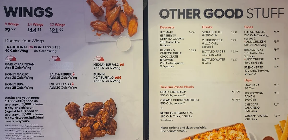 Menu, Pizza Hut