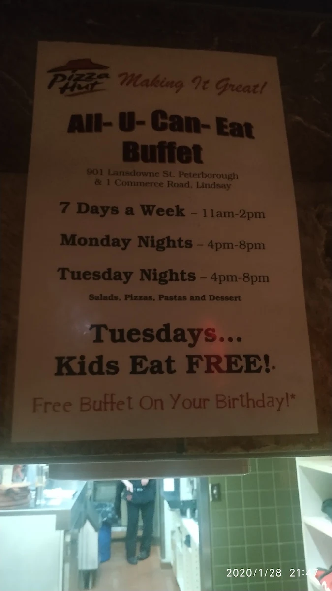 Menu, Pizza Hut