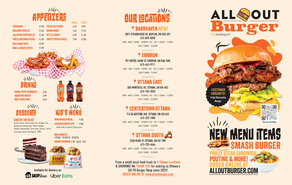 Menu, All Out Burger (Barrhaven)