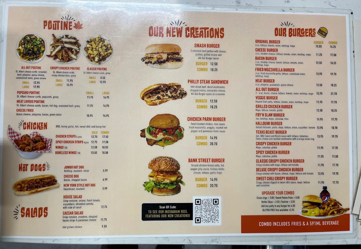 Menu, All Out Burger (Barrhaven)