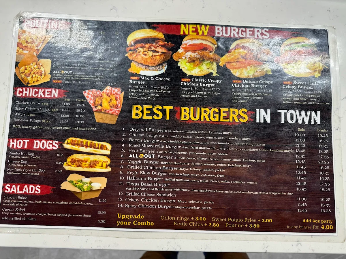 Menu, All Out Burger (Barrhaven)