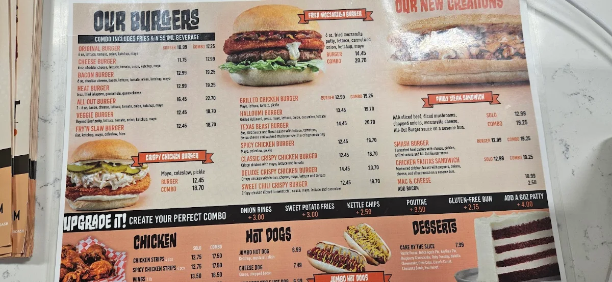 Menu, All Out Burger (Barrhaven)