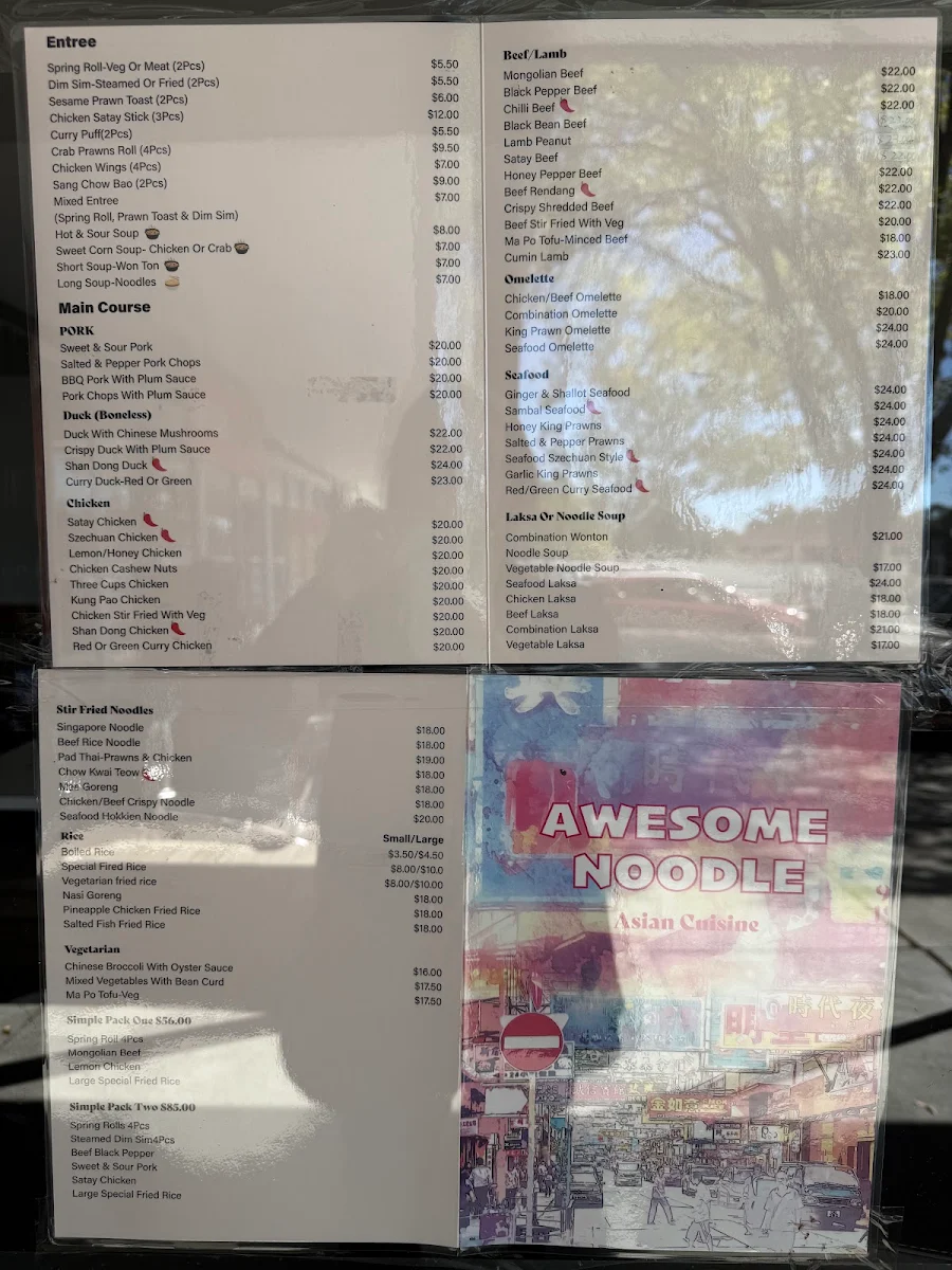 Menu, Awesome Noodle Asian Cuisine