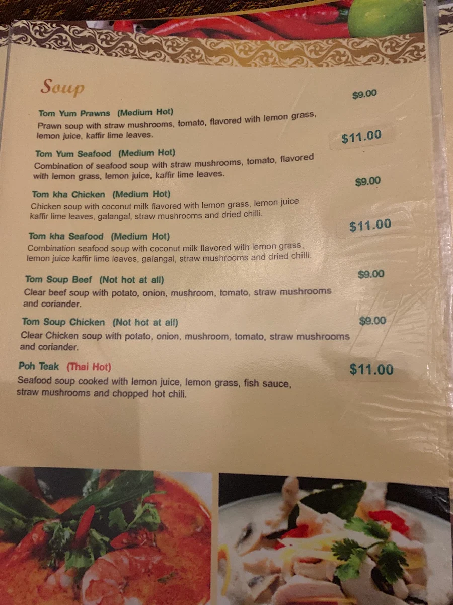 Menu, Thai Tanee Yeppoon