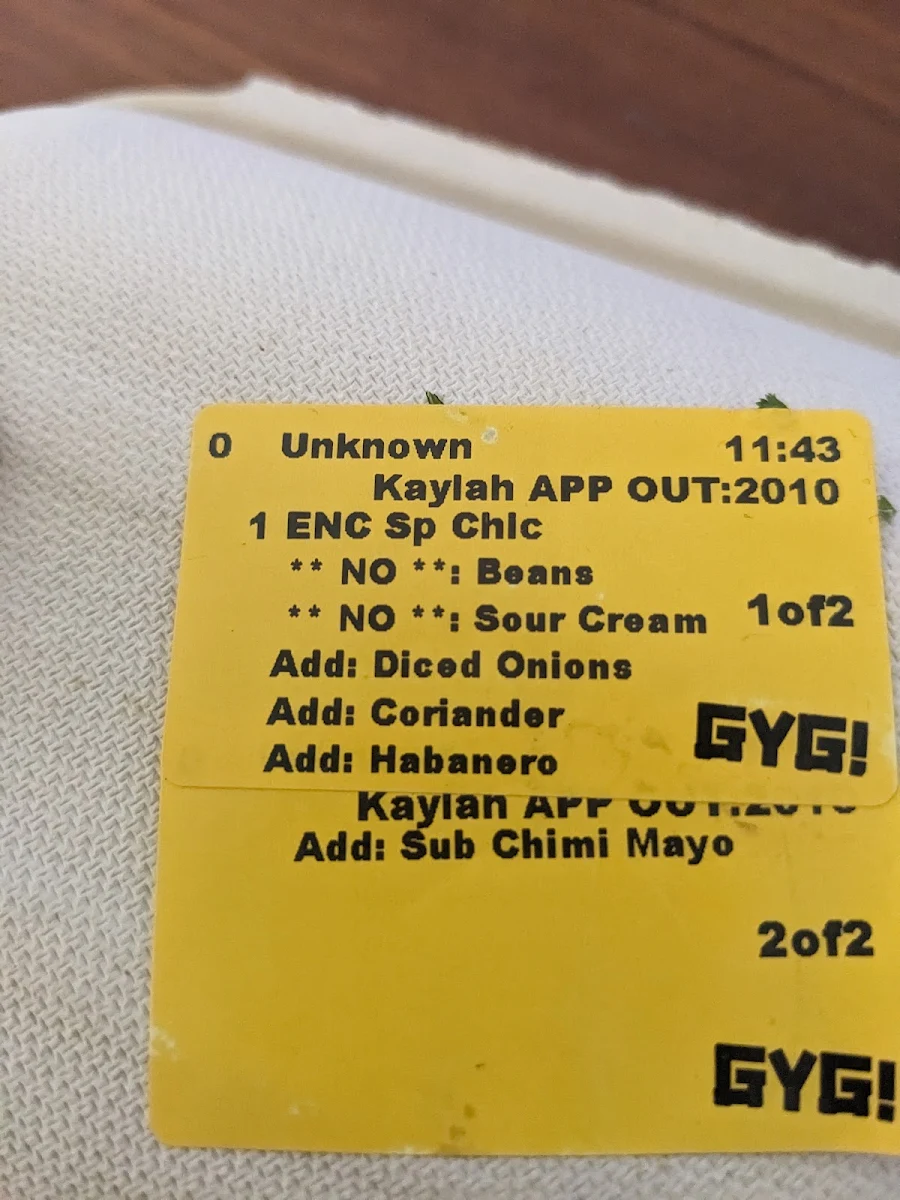 Menu, Guzman y Gomez - Yatala
