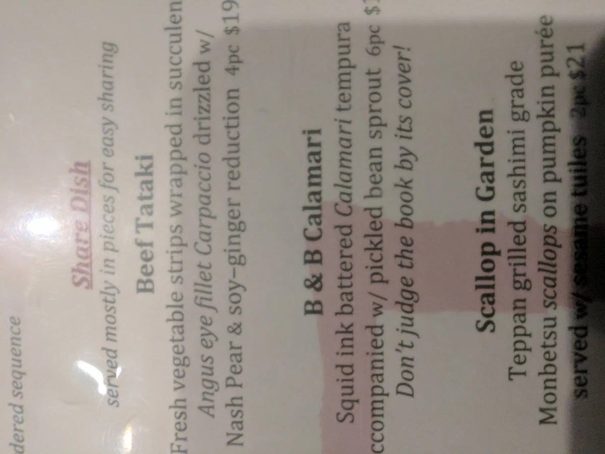 Menu, Seven Lanterns Sylvania