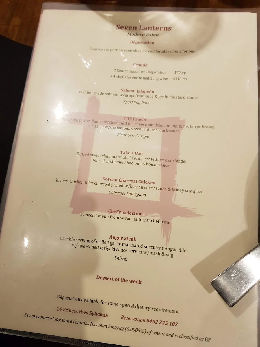 Menu, Seven Lanterns Sylvania