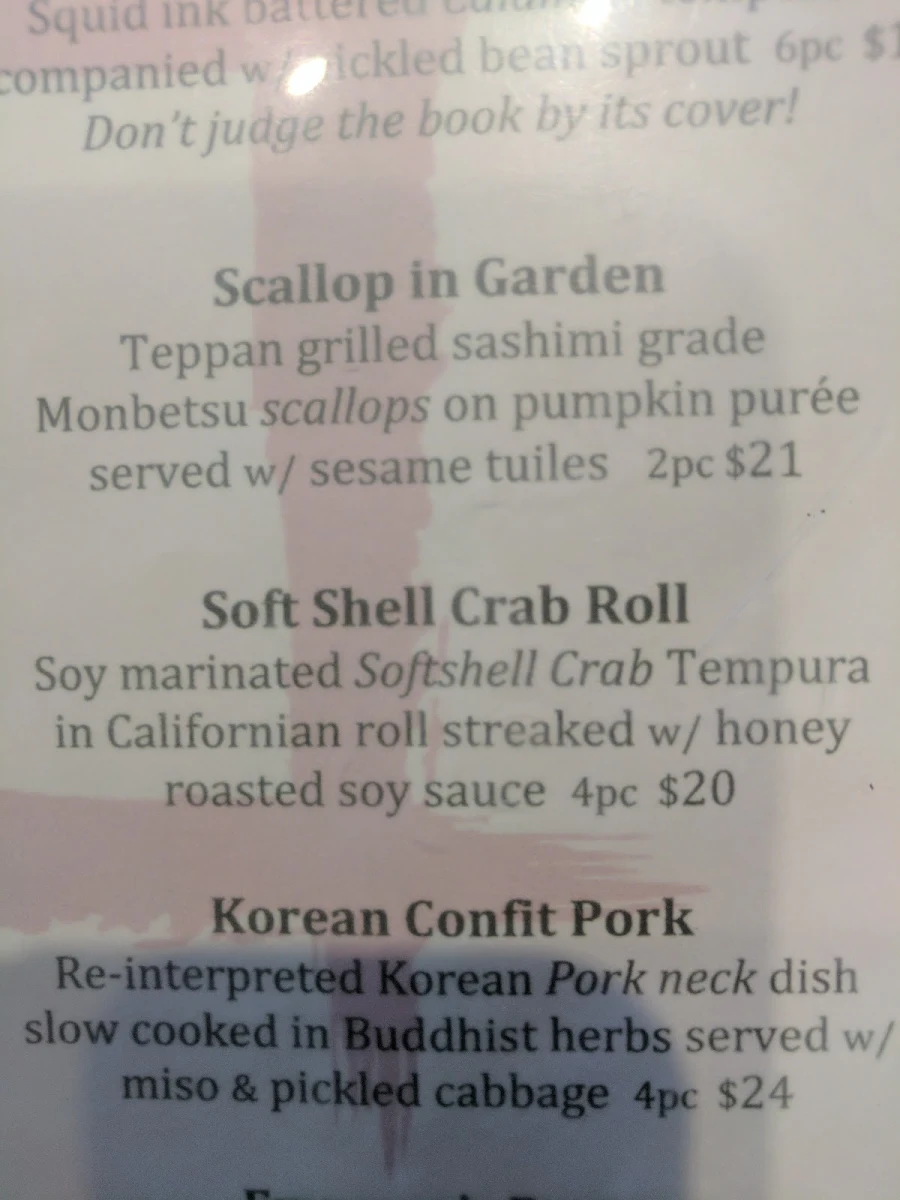 Menu, Seven Lanterns Sylvania