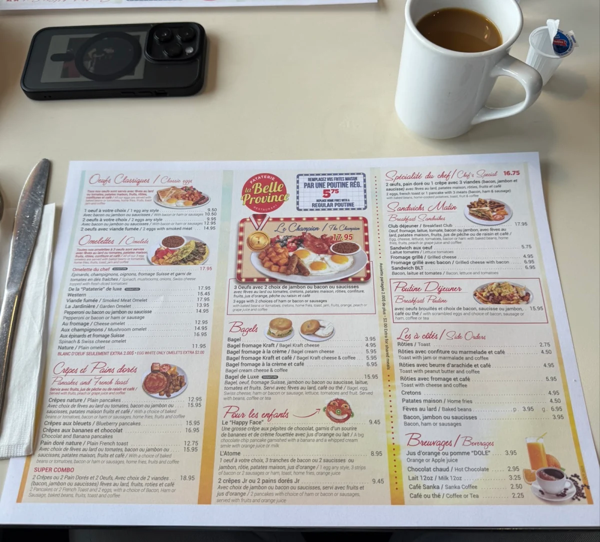 Menu, Restaurants Pataterie La Belle Province
