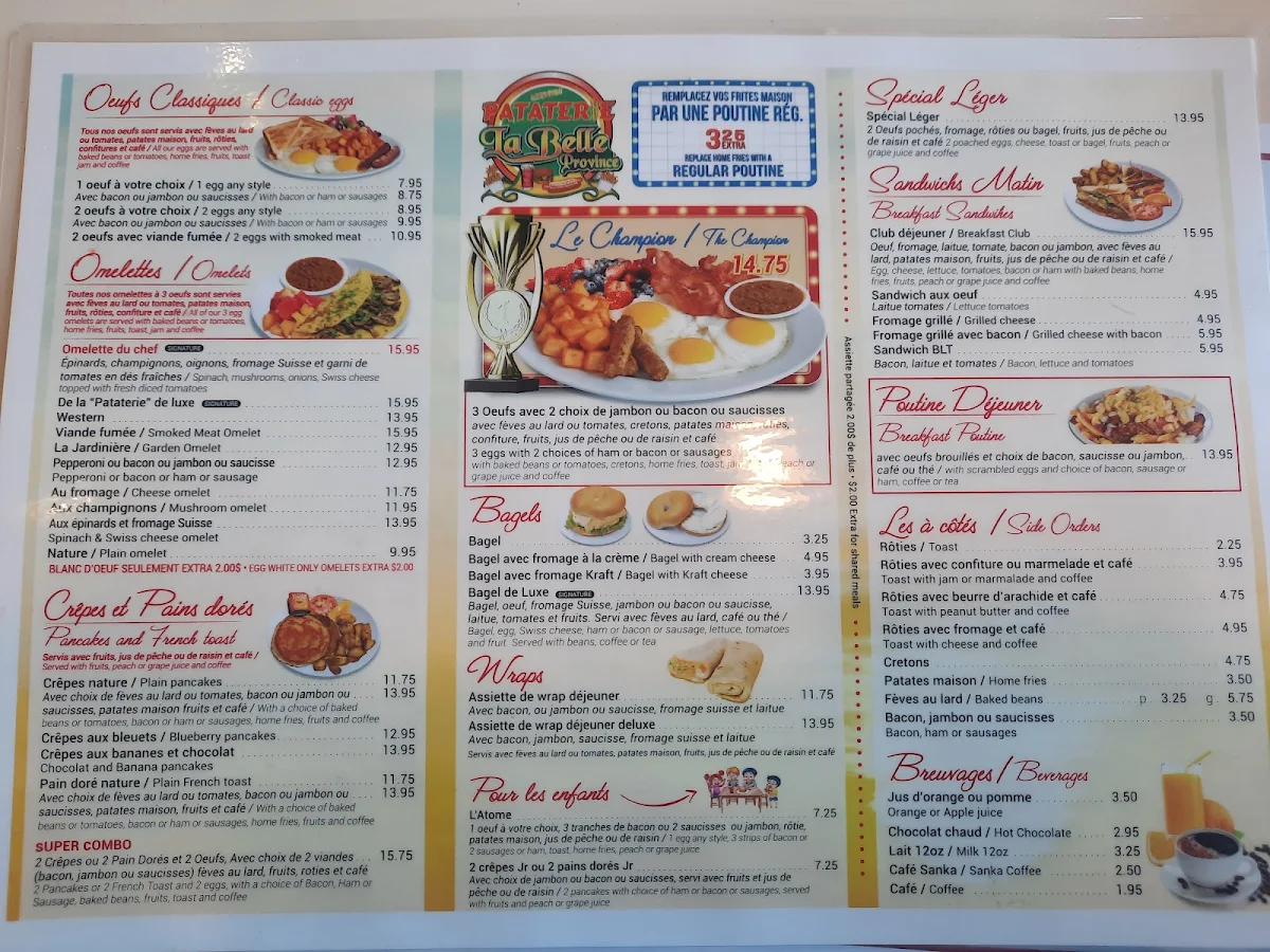 Menu, Restaurants Pataterie La Belle Province