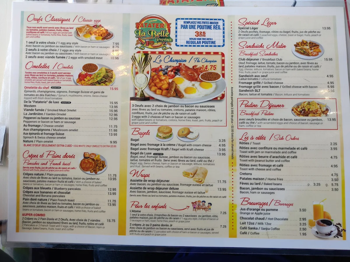 Menu, Restaurants Pataterie La Belle Province