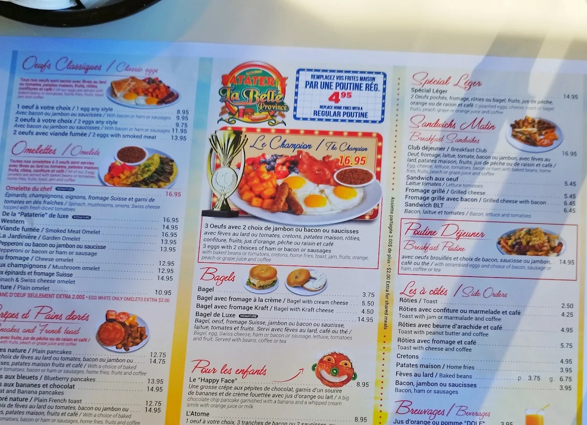 Menu, Restaurants Pataterie La Belle Province