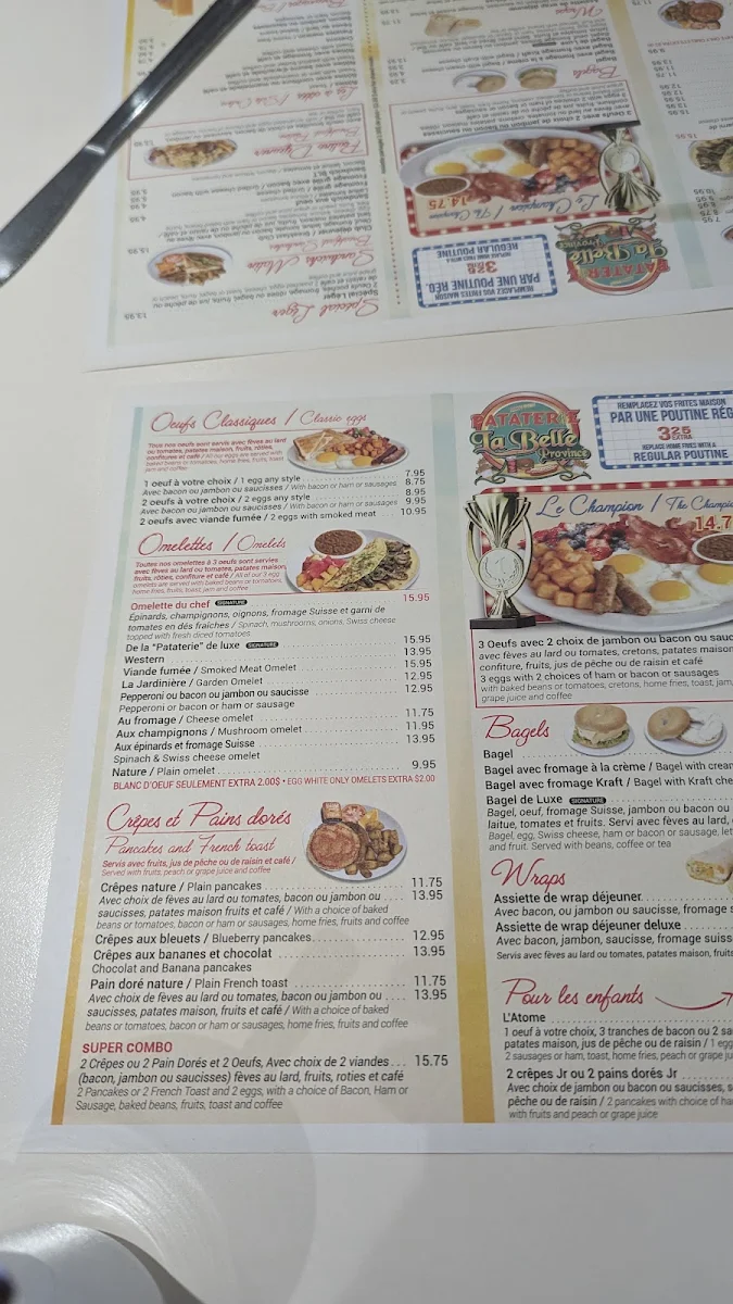 Menu, Restaurants Pataterie La Belle Province