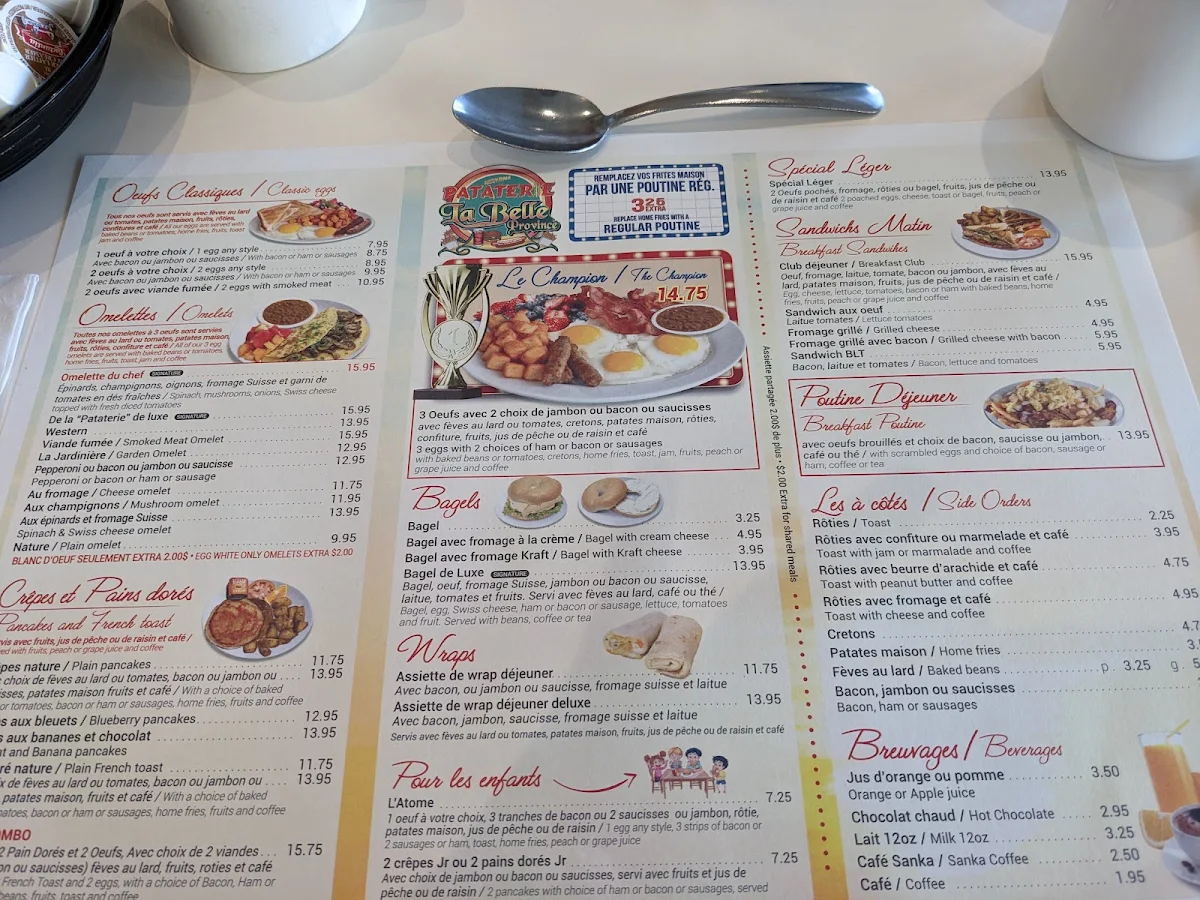 Menu, Restaurants Pataterie La Belle Province