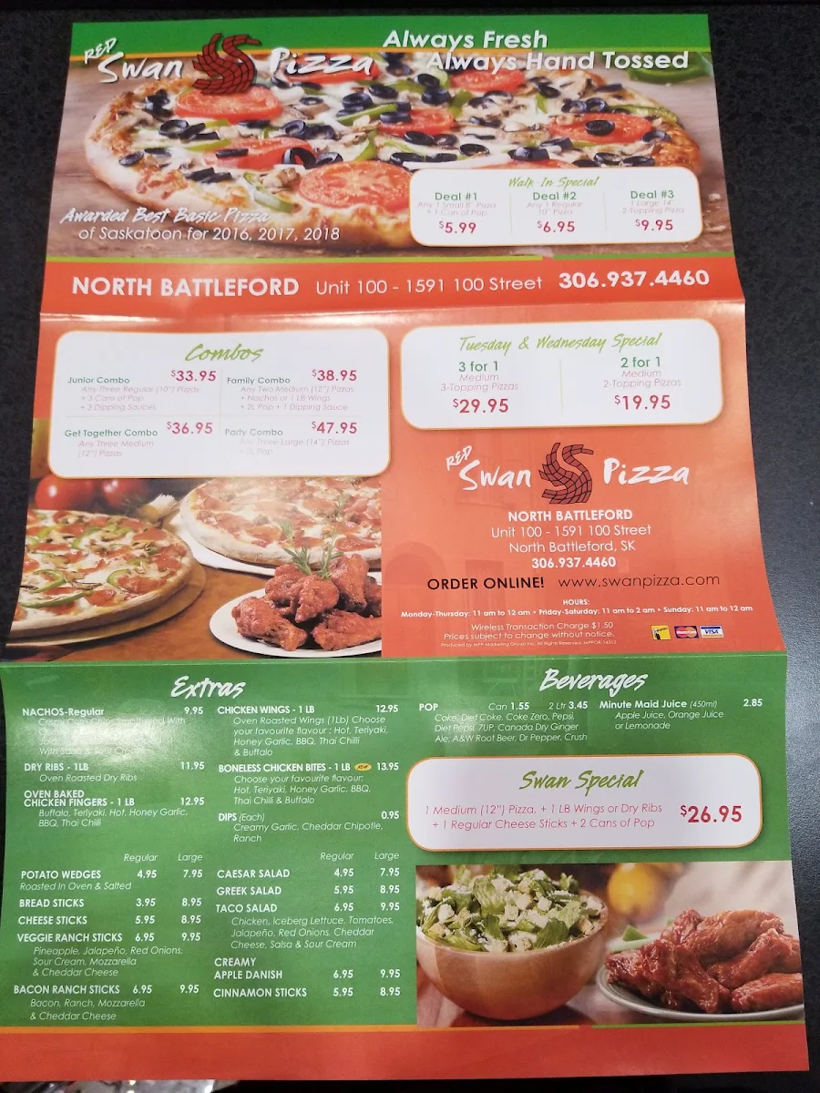 Menu, Red Swan Pizza - North Battleford