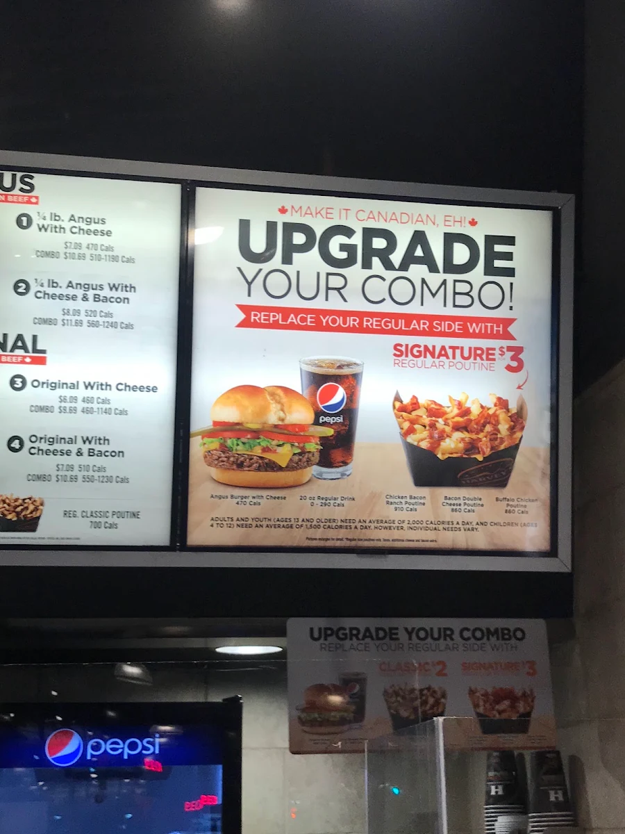 Menu, Harvey's