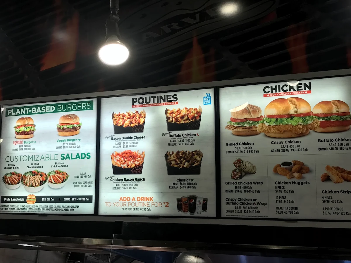 Menu, Harvey's