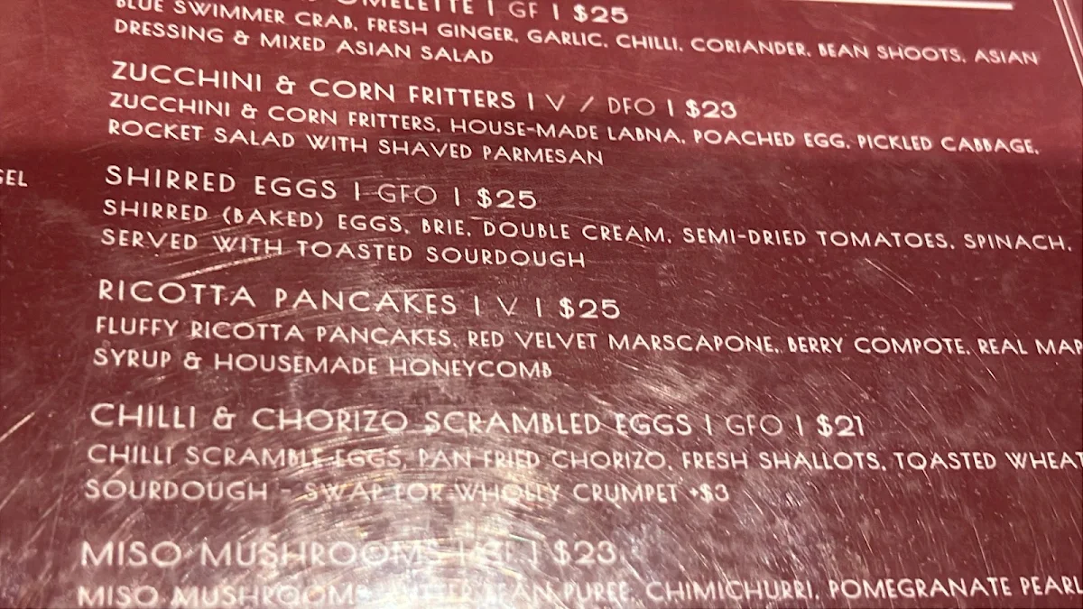 Menu, Finn & Bickley's