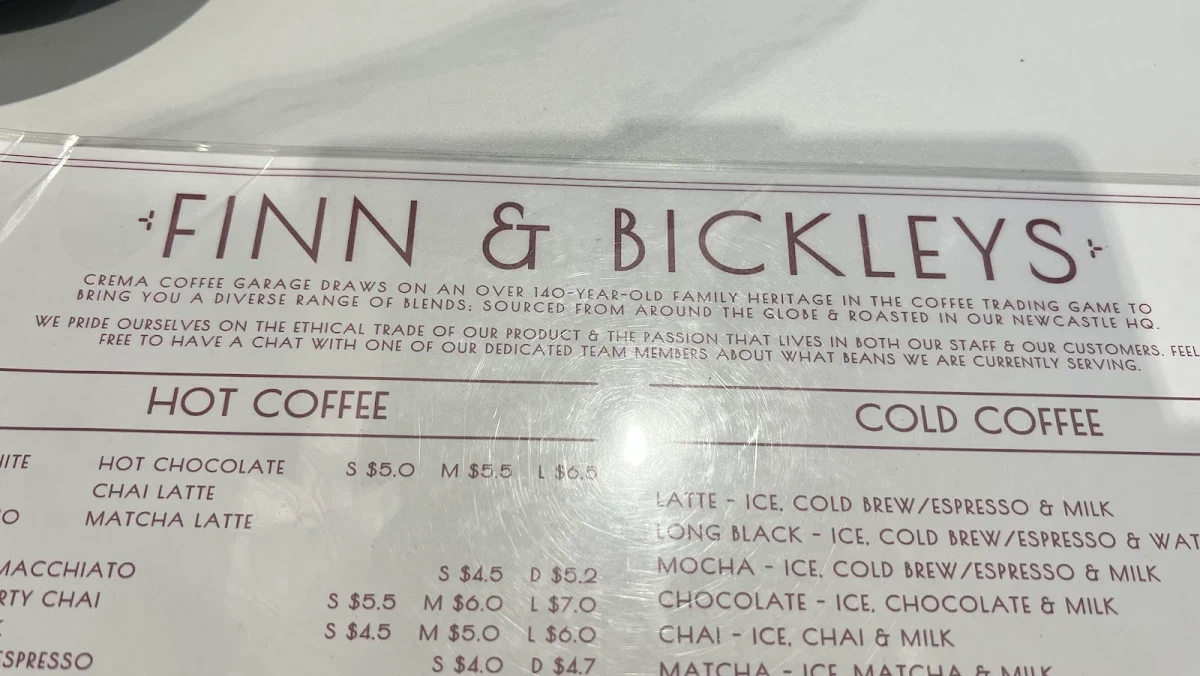 Menu, Finn & Bickley's