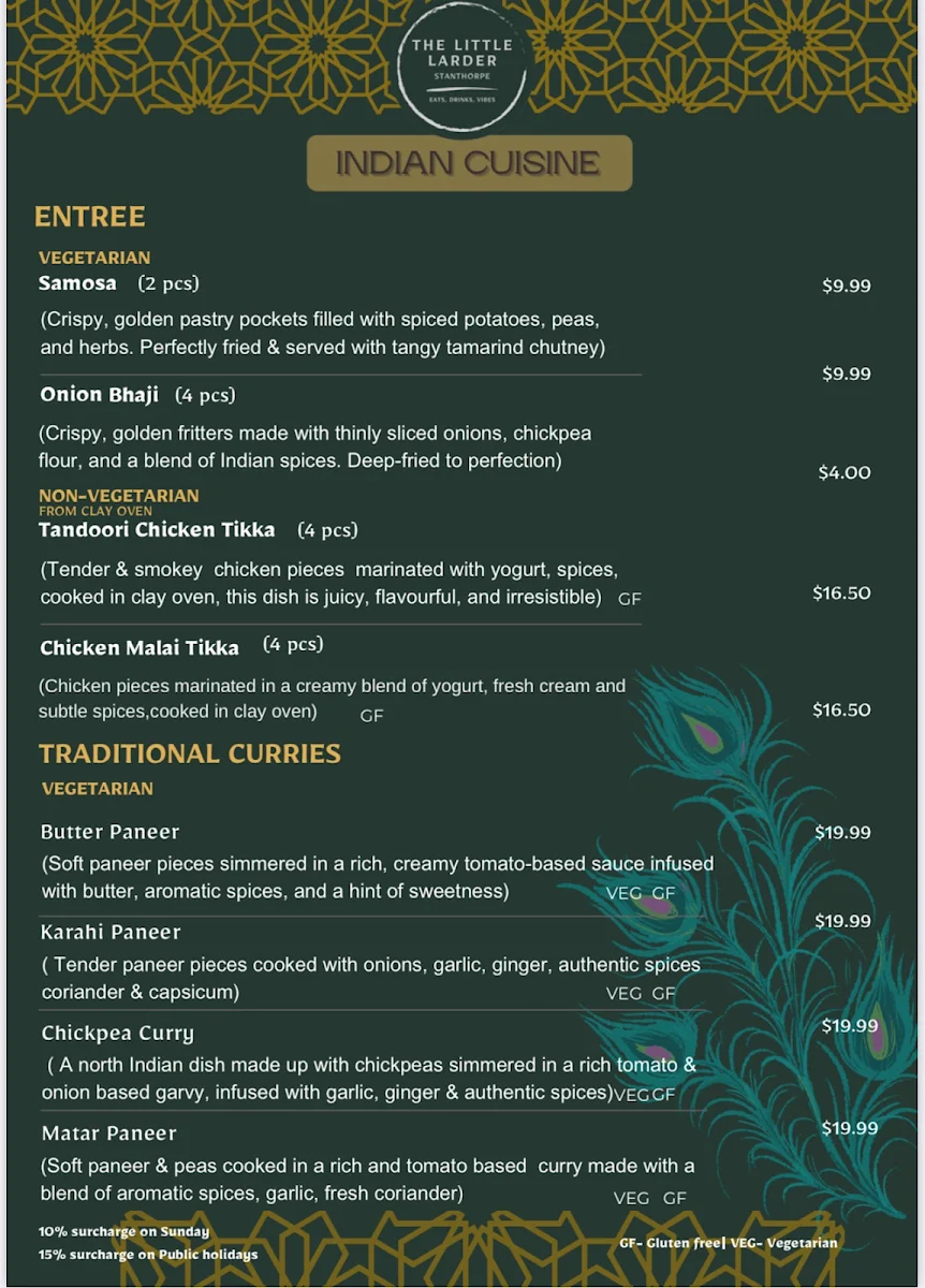 Menu, Indian cuisine by The Little Larder