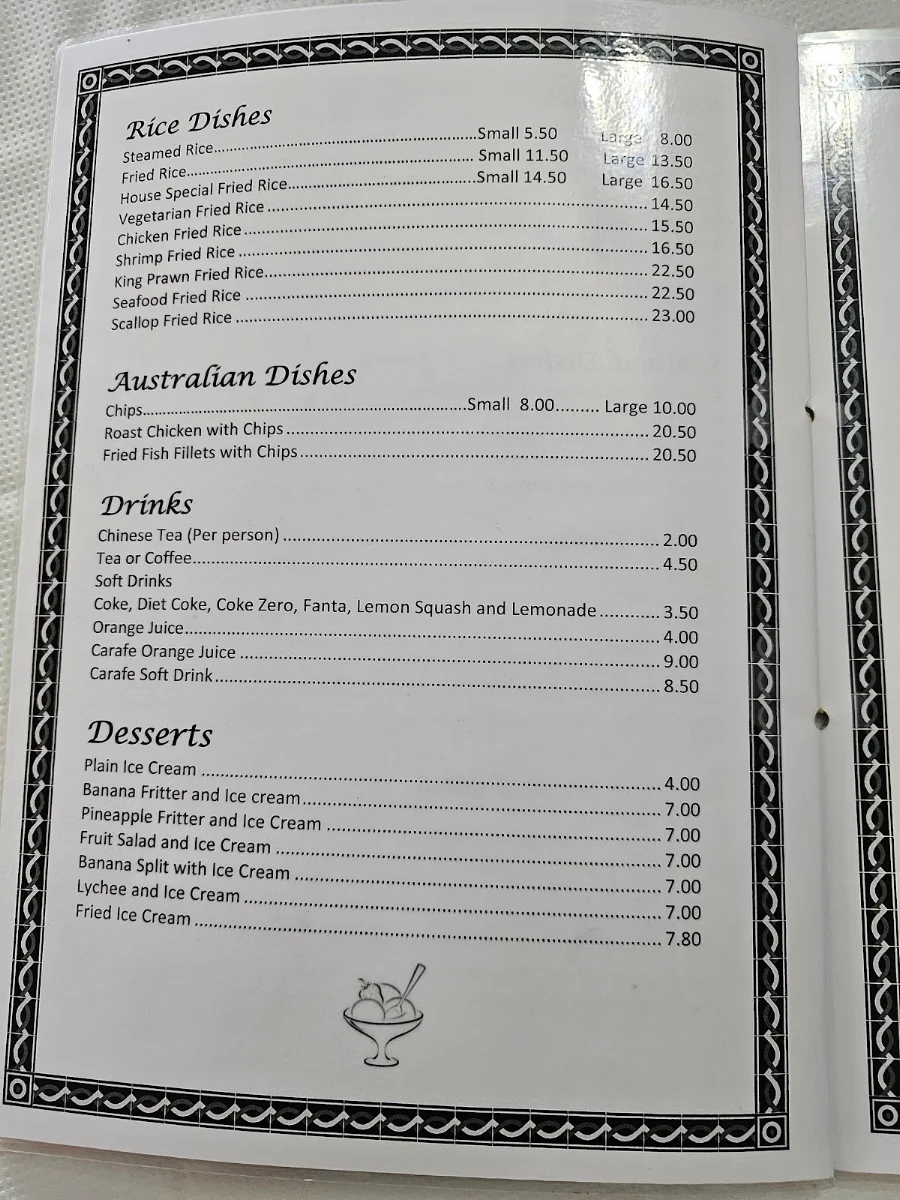 Menu, Lakelands Chinese Restaurant