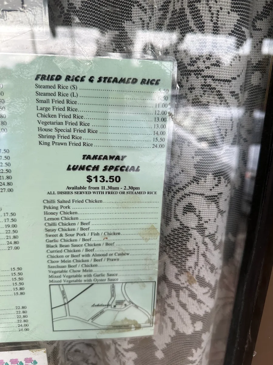 Menu, Lakelands Chinese Restaurant