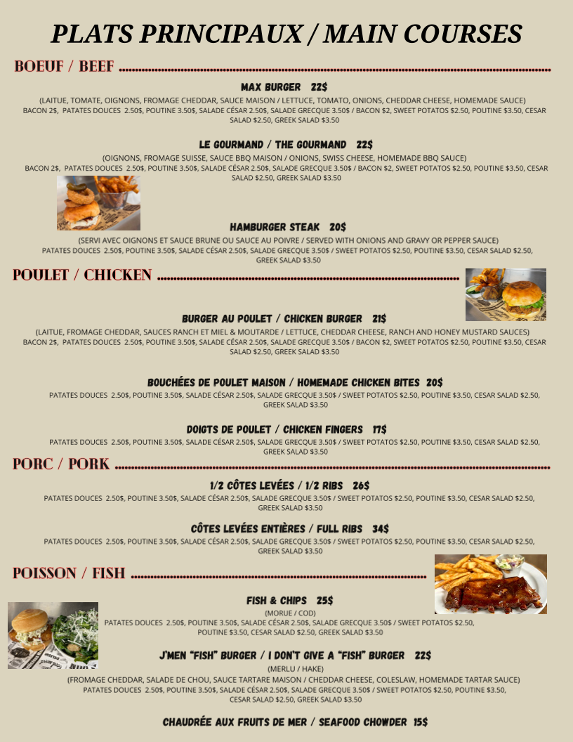 Menu, RESTO PUB 118