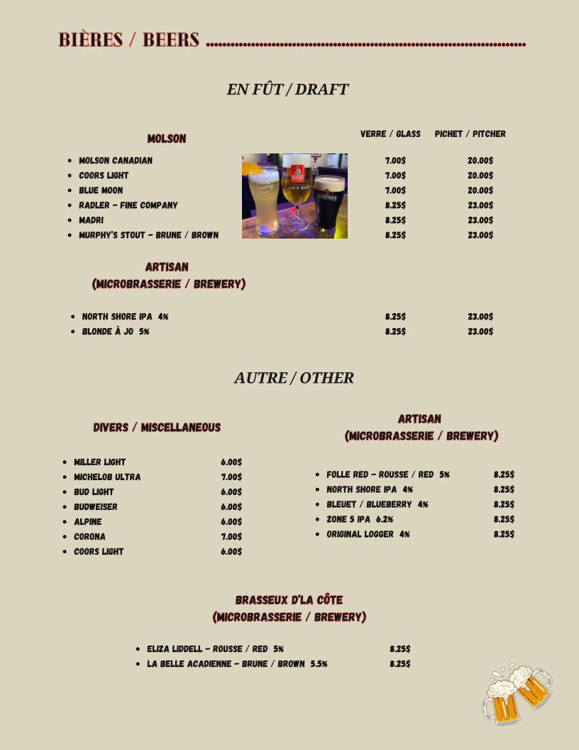 Menu, RESTO PUB 118