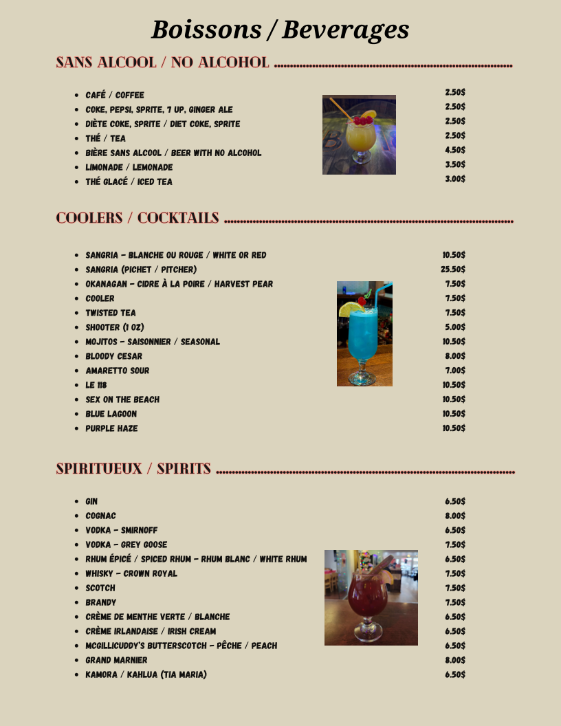 Menu, RESTO PUB 118