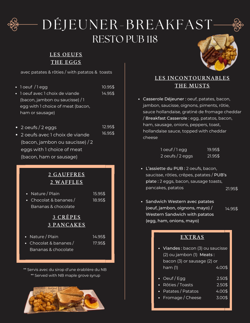 Menu, RESTO PUB 118