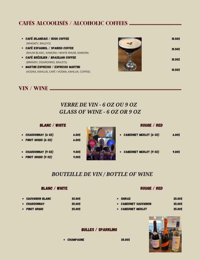 Menu, RESTO PUB 118