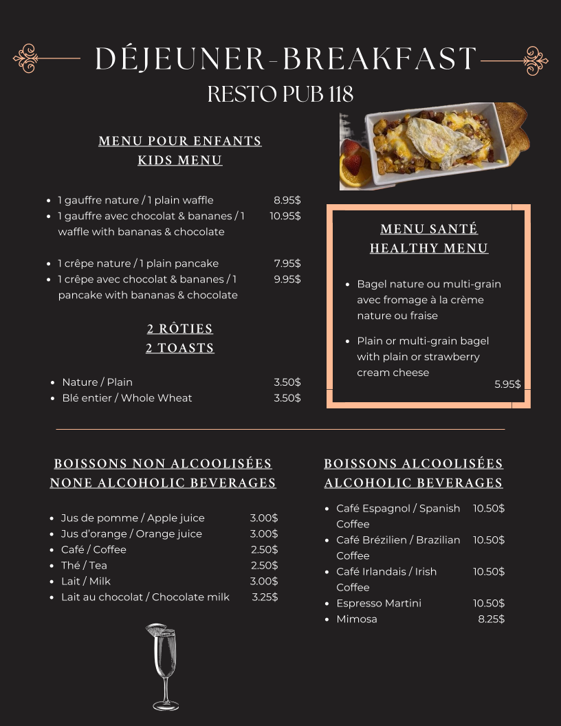Menu, RESTO PUB 118