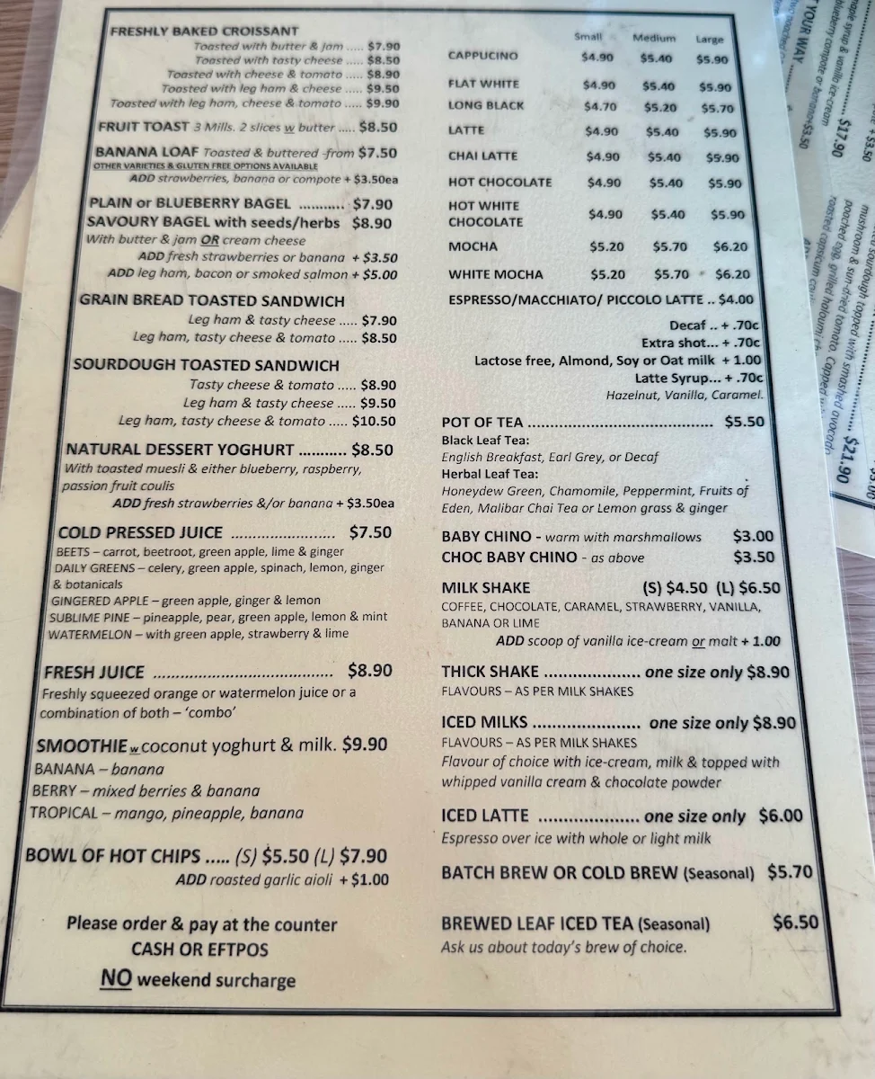 Menu, BrewBar Reed Street